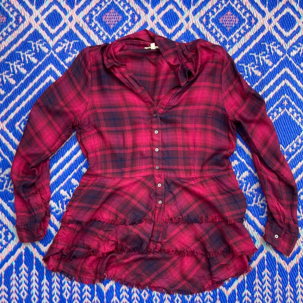 Western style shabby boho chic long sleeve blouse, rayon (M).